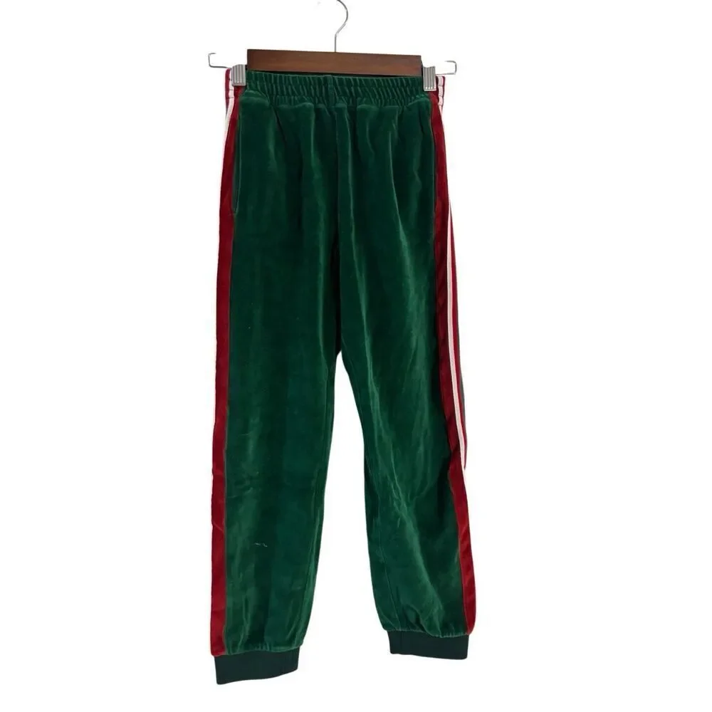 NWOT Gucci Green Velvet Velour Track Sweatpants Joggers Kid's 10 (Medium)